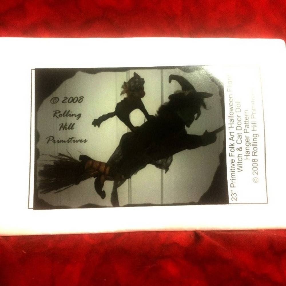 Witch & Cat Doll Door Hanger Halloween 2008 23in Pattern Primitive Folk Art NOS